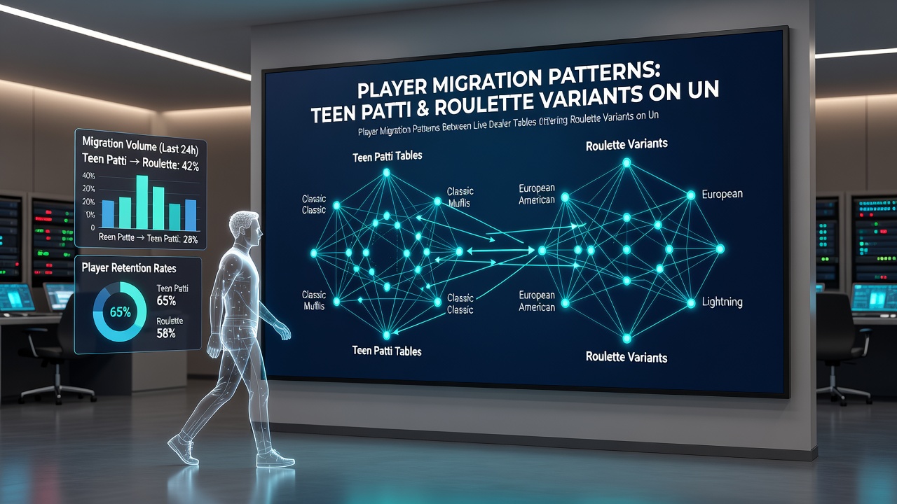 Analytics dashboard displaying player movement statistics between Teen Patti and roulette live dealer tables
